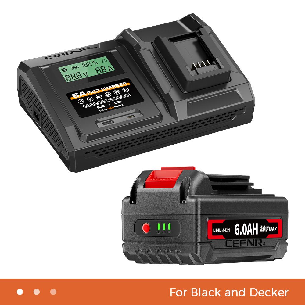CEENR 6.0Ah Battery for Black and Decker 20V Max and 6A Fast Charger