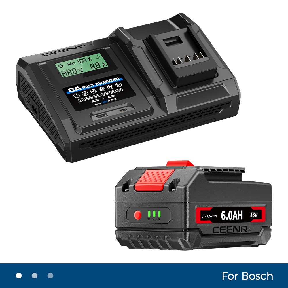 CEENR 6.0Ah Battery for Bosch 18V and 6A Fast Charger