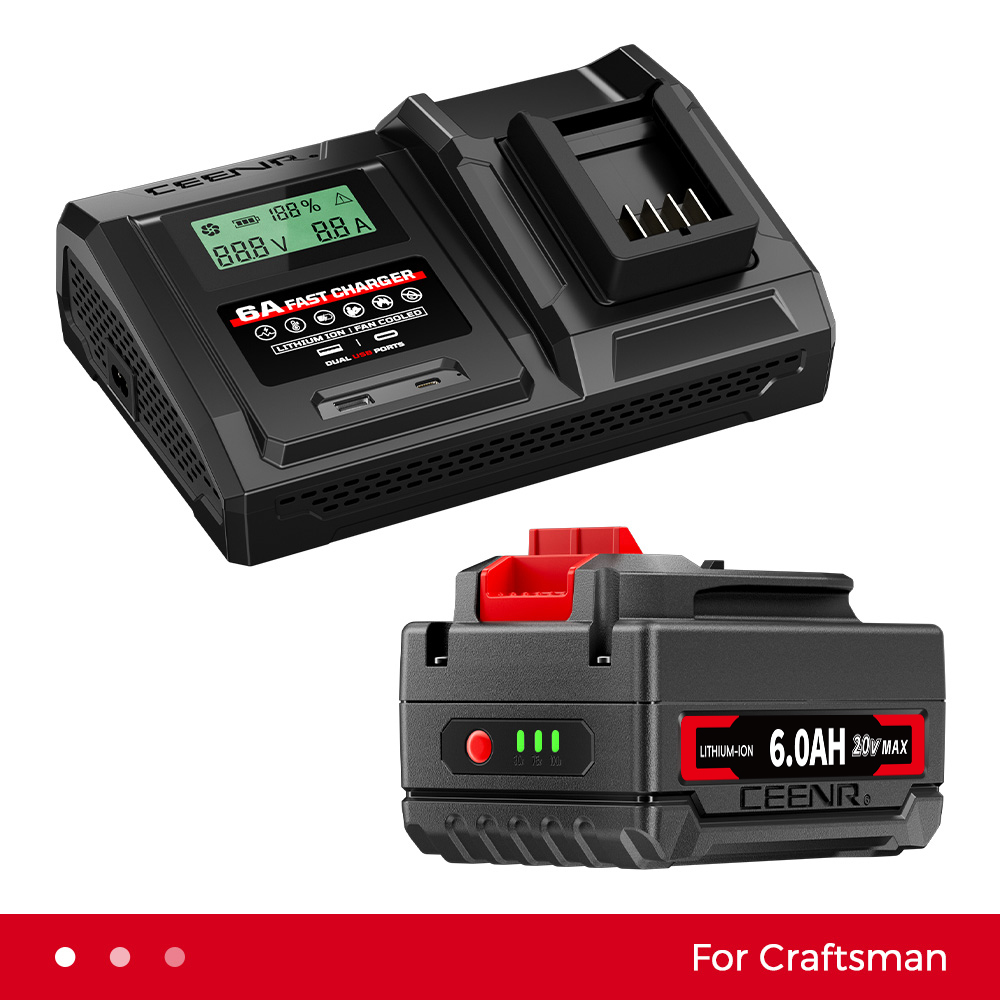 CEENR 6.0Ah Battery for Craftsman 20V Max and 6A Fast Charger