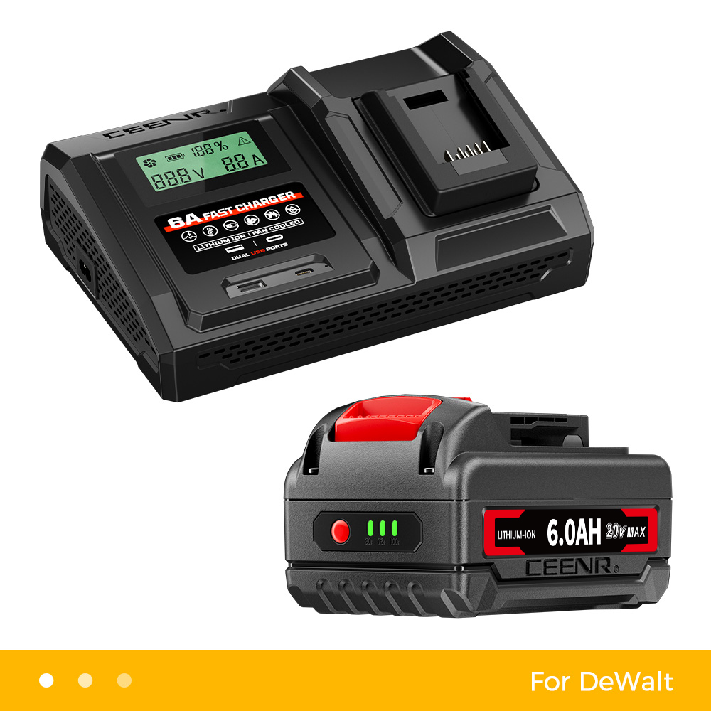 CEENR 6.0Ah Battery (with LG HG2 Cells)for Dewalt 20V Max and 6A Fast Charger