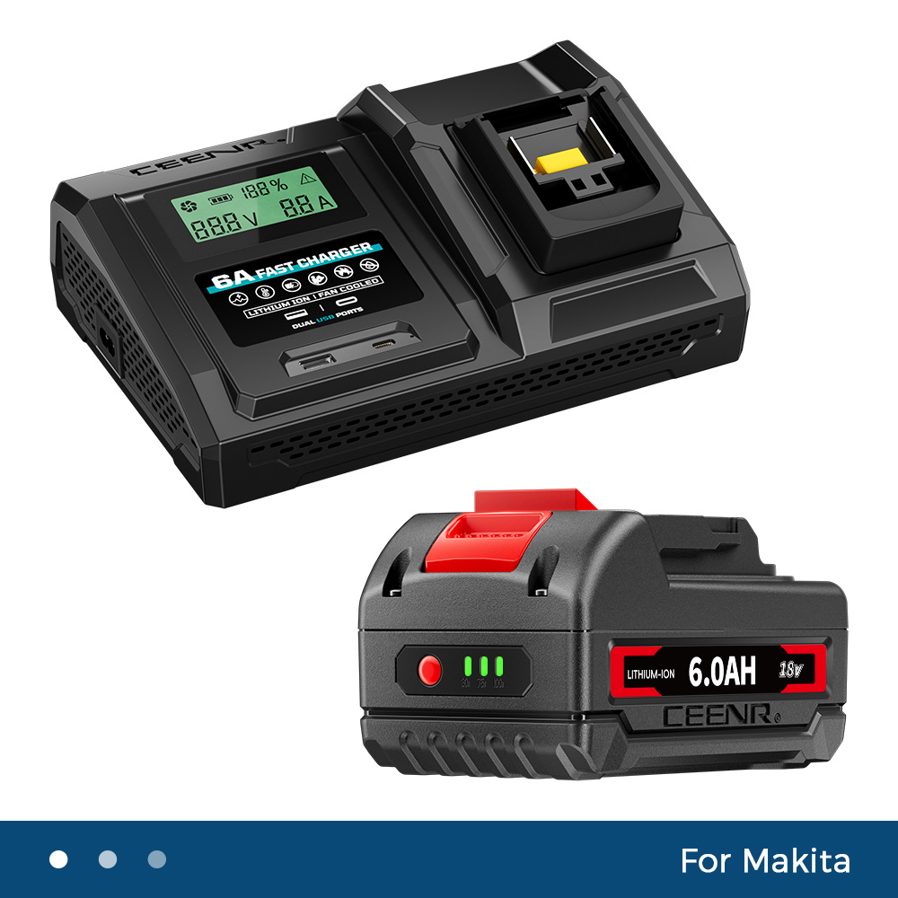 CEENR 6.0Ah Battery for Makita 18V and 6A Fast Charger