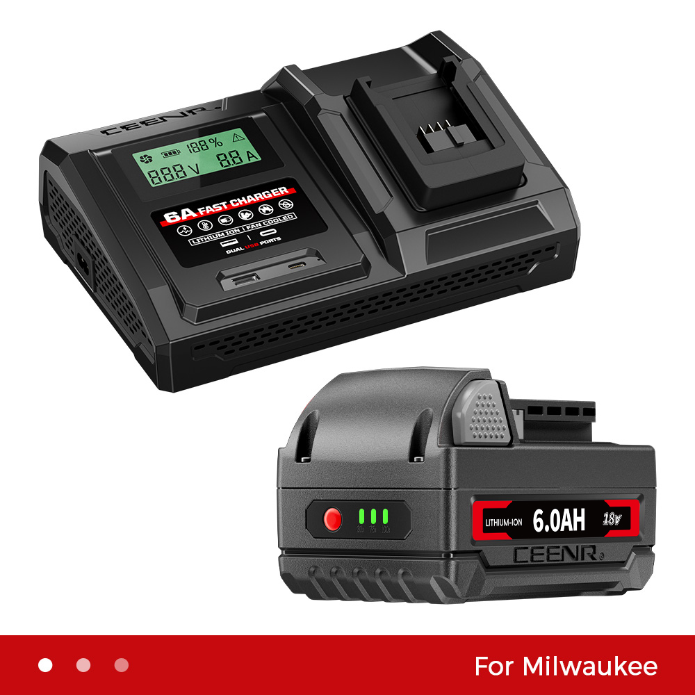 CEENR 6.0Ah Battery for Milwaukee 18V and 6A Fast Charger